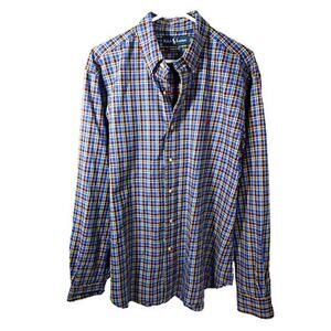 Ralph Lauren sz 4XB blue red plaid logo light flannel button down shirt MT11